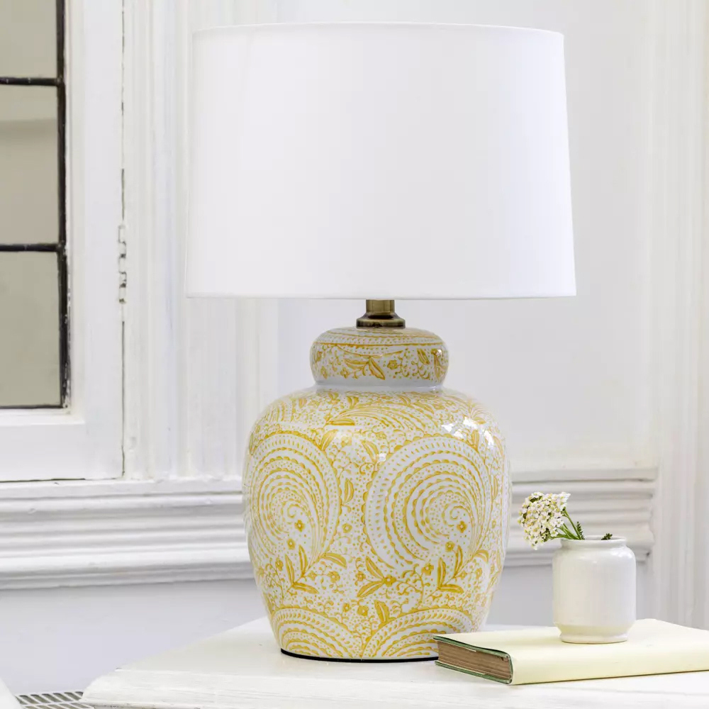 Grand Illusions Lamp Flora Lemon with White Shade